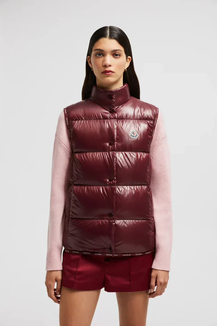 Moncler - Women's shiny burgundy sleeveless down jacket